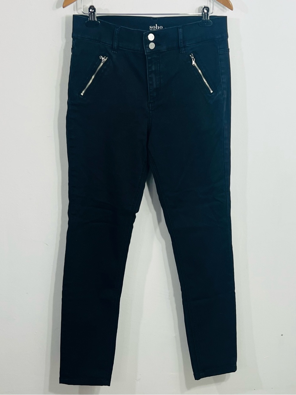 New York & Company Soho Jeans High Waist Leggings Double Button Size 12 Stretchy